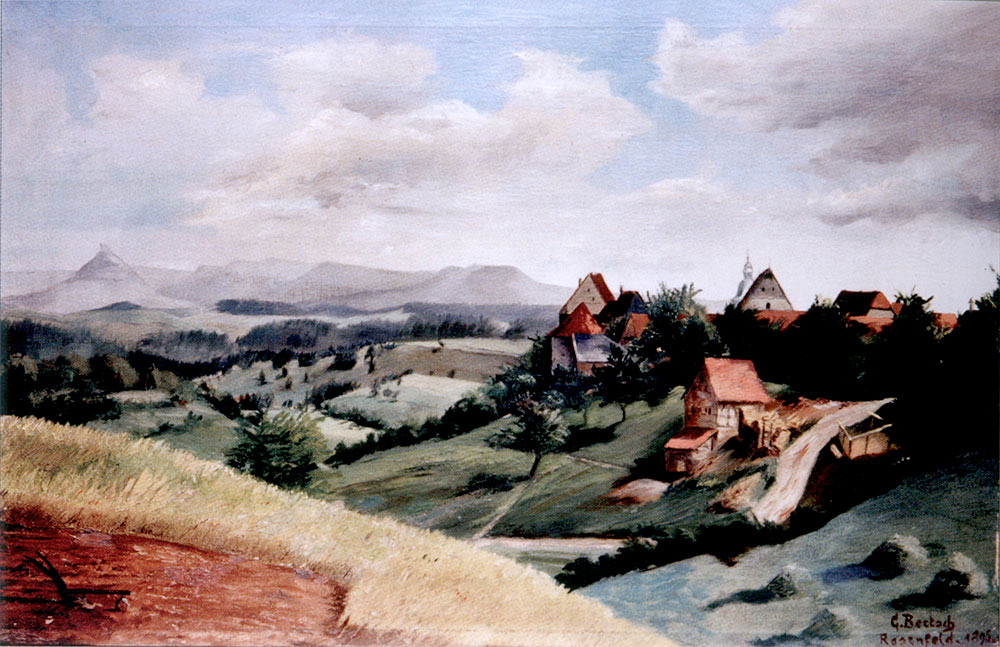 Gemaltes Bild von der Pfingsthalde von 1895, gezeichnet von Schullehrer Bertsch